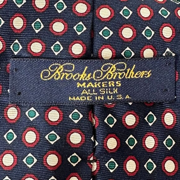 Brooks Brothers Silk Necktie Navy Blue Red Geometric Pattern Business Career - Picture 3 of 3